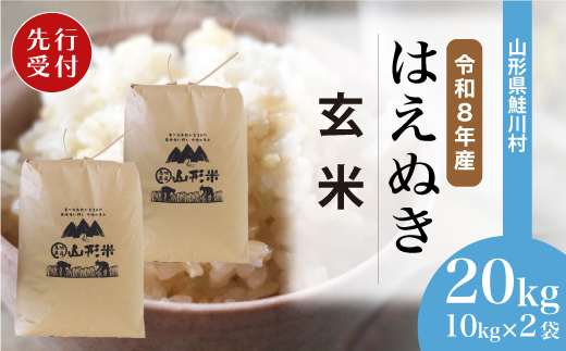＜令和8年産米先行受付＞ 令和9年4月中旬発送　はえぬき 【玄米】 20kg （10kg×2袋） 鮭川村