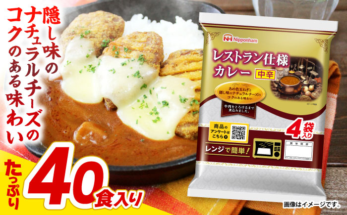 【小分け】【内袋のままレンジ調理可】日本ハム レストラン仕様カレー中辛10パックセット(1パック4袋入り)計40食分/ カレー かれー レトルト 牛肉 小分け / 諫早市 / 日本ハムマーケティング株式会社 [AHAL003]