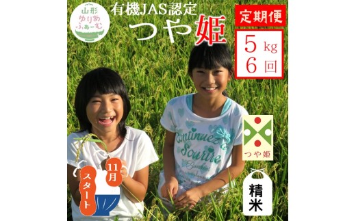 11月スタート【精米5kg-定期便6回】山形ゆりあふぁーむの有機JAS認証つや姫セット