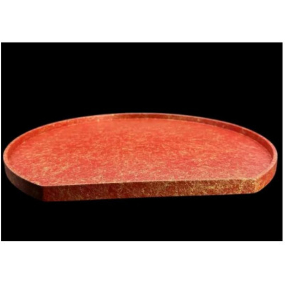 木製 半月トレイ 乱糸（マット仕上げ）本朱［NF70］