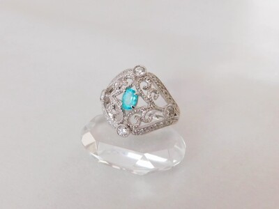 【一点もの】Pt900　パライバトルマリン（0.27ct）ダイヤモンドリング　K50　K06091-H