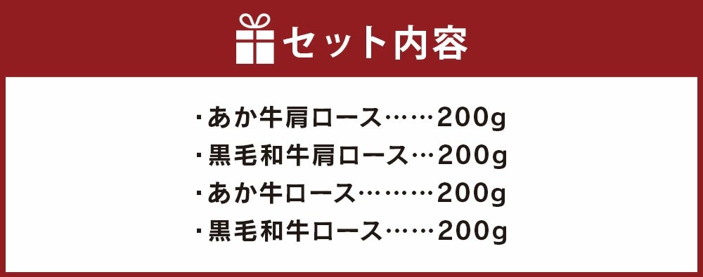 【国産】すき焼き しゃぶしゃぶ用 あか牛 と 黒毛和牛 食べ比べ セット 計800gst-p