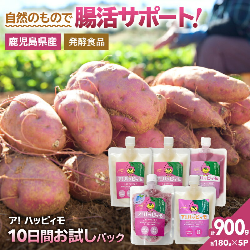 【ふるさと納税】ア！ハッピィモ10日間お試しパック 合計900g 鹿児島県産 いも 芋 さつま芋 紫芋 ブルーベリー 柚子 飲料 発酵食品 乳酸菌 お試し【合同会社HMS】