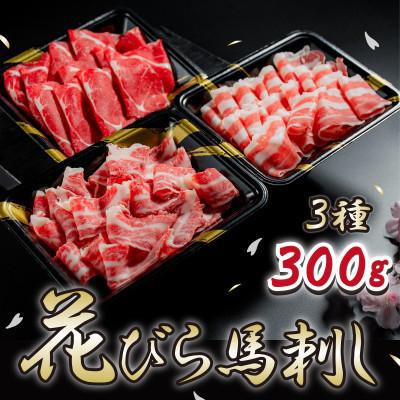 ふるさと納税 湯前町 【毎月定期便】【桜屋】新感覚!極薄スライス「花びら馬刺し」3種盛り300g　専用醤油付　湯前全3回 |  | 02