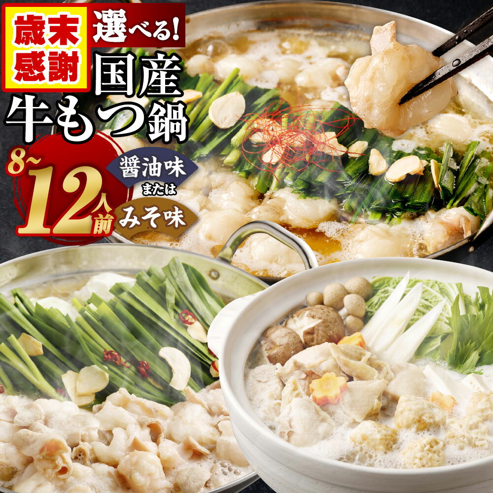 【ふるさと納税】★もつ追加★【選べる配送月・国産牛もつ鍋セット】 国産牛もつ鍋 8人前 or 10人前 or 12人前 ／ 国産牛もつ鍋＋水炊き 合計8人前/10人前 醤油味/みそ味 10000円 〜 14000円 1万円 〜 1万4000円 国産 小腸 ホルモン ちゃんぽん スープ モツ鍋 冷凍 送料無料