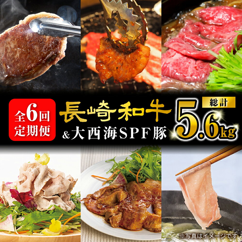 【ふるさと納税】【スタメン揃い！】【6回定期便】 長崎和牛 大西海SPF豚 定期便 ブランド国産豚＜大西海ファーム＞ [CEK185]