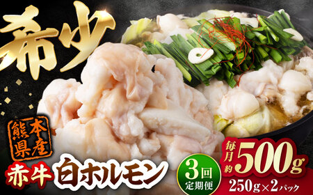 【全3回定期便】 赤牛 ホルモン 500g（250g×2パック） / 小腸 シロホルモン もつ 熊本県産 冷凍[AYBV007]