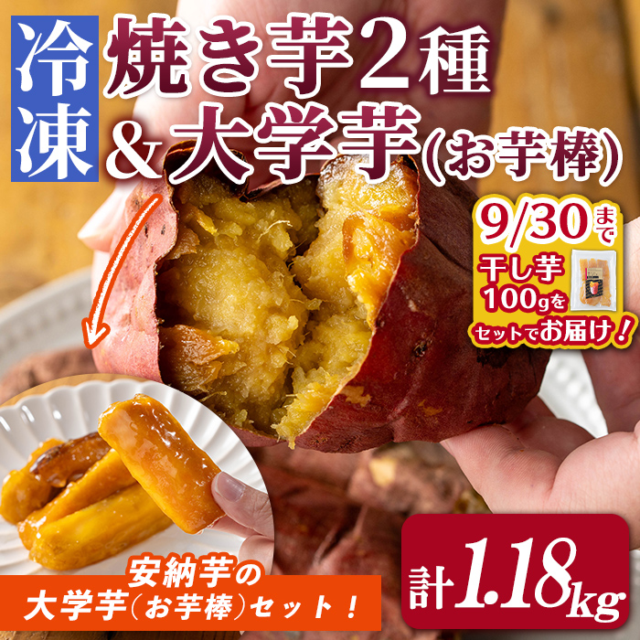 n354 ＜期間限定！干し芋100gをセットでお届け！＞「鹿児島県産紅はるか」と「種子島産安納芋」冷凍焼き芋食べ比べ＆サクッとお芋棒(冷凍大学芋)(合計1.18kg) 国産 さつまいも さつま芋 安納芋 安納いも サツマイモ べにはるか おやつ スイーツ ほしいも 干し芋 【ファーム工房】