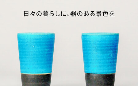 【美濃焼】フリーカップ 《切立》ターコイス?フ?ルー ペアセット 地球にやさしい再生土(廃磁器25%)【BIJINTOUKI/美人窯】[MDF022]