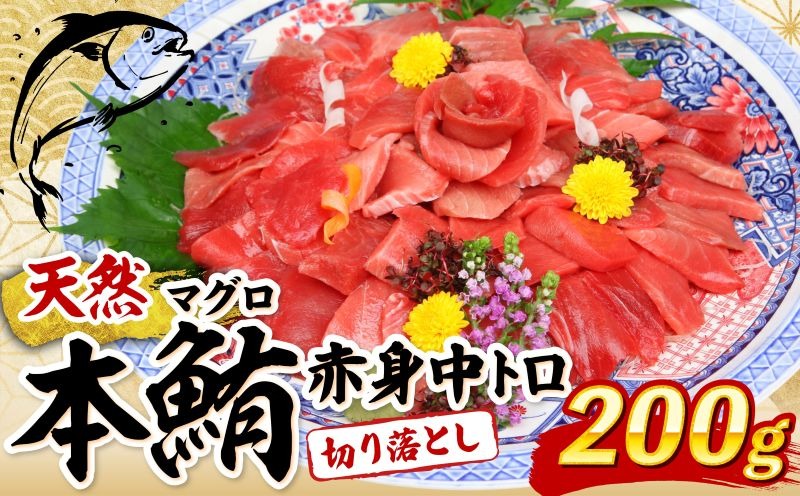 天然本マグロ 中トロ 赤身 切り落とし 200g 小分け(100g×2パック) 訳あり マグロ 刺身 カルパッチョ まぐろ丼 まぐろ漬け丼 魚 惣菜 海鮮丼 魚介類 食べきりサイズ 父の日 冷凍 不揃い クロマグロ 黒マグロ