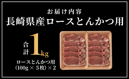 長崎県産豚 ロースとんかつ用計1kg (100g×5枚×2)