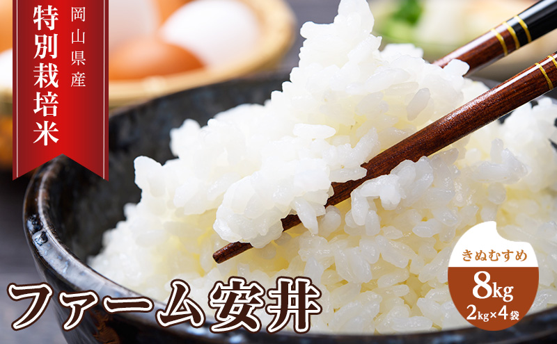 お米 【2025年11月～発送予定】 特別栽培米 きぬむすめ 8kg (2kg×4袋) 米 白米 岡山県産 ファーム安井 精米 ライス ご飯 おにぎり お弁当 和食 主食 国産 炭水化物 直送 産地直送 粘り強い ふっくら 柔らかい