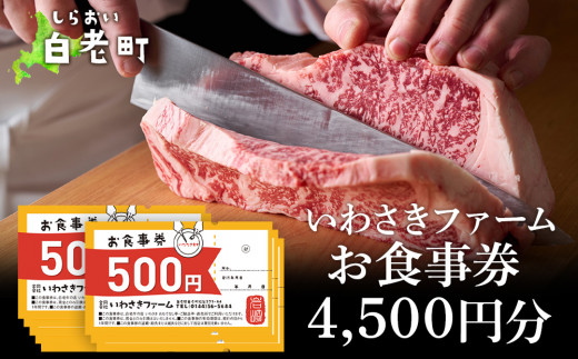 
いわさきファーム お食事券 4,500円分 レストラン ギフト 牛肉 白老牛 北海道 白老町 チケット
