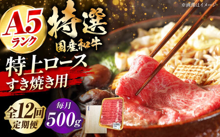 【全12回定期便】国産和牛特上ロースすき焼き用 500ｇ 冷凍 肉 お肉 牛肉 和牛 黒毛和牛 国産  うす切り  すき焼き すきやき カレー 肉じゃが 牛丼 大阪府高槻市/株式会社ミートモリタ屋[A
