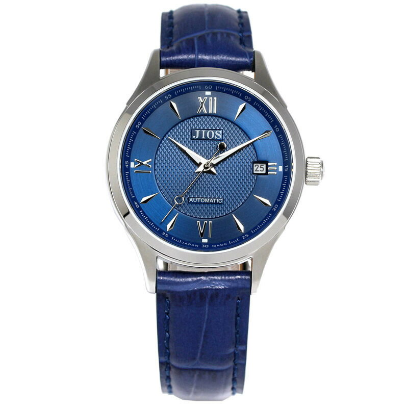 【ふるさと納税】JIOS SEIRAN 日本製 自動巻き腕時計 メンズ 男性用 革ベルト ブランド ドレスウォッチ ジオス ブルー文字盤 ×＜青針またはシルバー針より選択可＞クロコ型押しベルト（青）