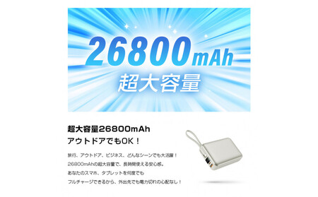 【2025年最新作】 モバイルバッテリー 26800mAh/99.16Wh＜シルバー＞大容量 USB-A出力 Type-C出力/入力 ケーブル不要 4台同時充電 PD 3.0 22.5W急速充電 QC