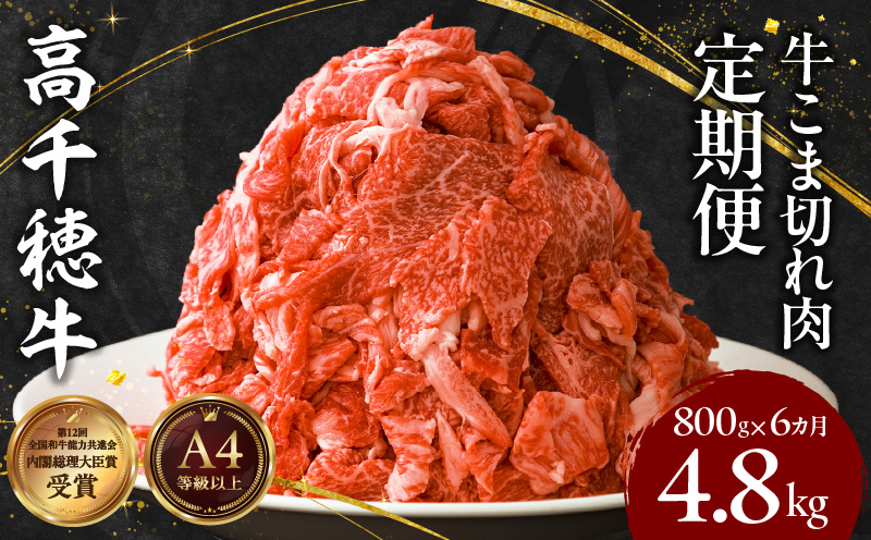 【6ヶ月定期便】 高千穂牛 こま切れ 400g×2パック×6回| 牛肉 肉 お肉 精肉 定期便   小間切れ ブランド牛 国産牛 黒毛和牛 和牛 宮崎県産 国産  炒め物 パック 小分け グルメ お取