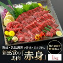 【ふるさと納税】＜出荷月指定あり＞馬肉 赤身 特許製法 氷温熟成 低温調理 レア 馬赤身 赤身肉 焼いたらもっと美味しい 1000g 1kg 小分け 専用醤油 タレ付 真空パック 老舗専門店 熊本 名物 小国町 地元加工 送料無料 【地場産品基準：類型3】