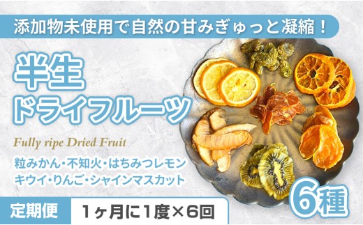 [C308］《定期便》国産無添加6種の半生ドライフルーツ【6回お届け】