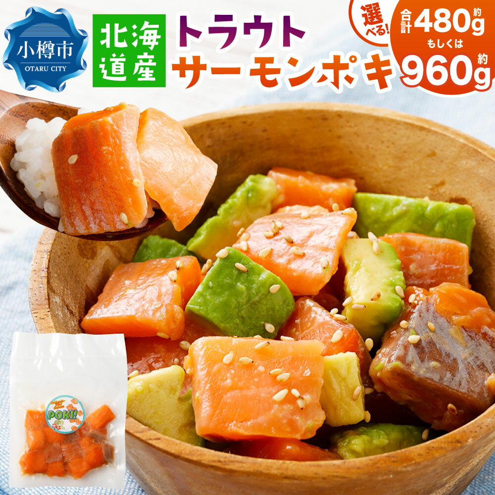 【ふるさと納税】北海道産 トラウトサーモンポキ ＜選べる内容量＞ 計約480g（80g×6パック）・計約960g（80g×12パック） トラウトポキ 漬け丼の具 サーモン 鮭 シャケ ハワイアン風 海鮮丼 魚介類 惣菜 冷凍 北海道 小樽市 送料無料 【2026年3月下旬より順次発送予定】