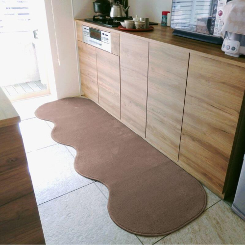 北欧風キッチンマット ラグマットタイプ 65×255cm ピーナッツ型 ココア 抗菌防臭 SEK 織人しきもの屋工房 diw0350
