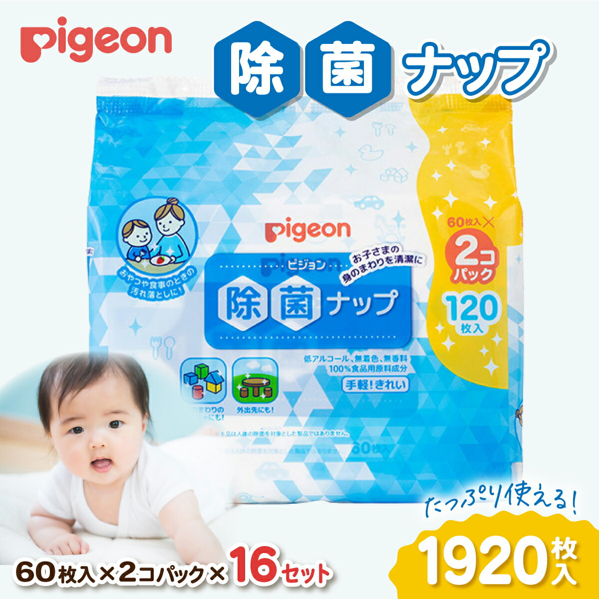 【ふるさと納税】除菌ナップ 60枚入 2個パック×16セット | 備蓄 防災 テーブル拭き 厚手 ウェットティシュ 無添加 大容量 まとめ買い 使い捨て 低アルコール 無着色 無香料 お手拭き おもちゃ拭き 茨城県 常陸太田市