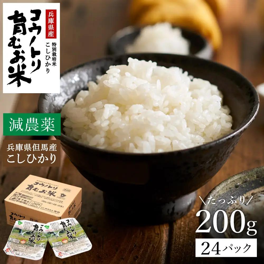 減農薬 令和7年産 コウノトリ育むお米 パックご飯 200g×24食