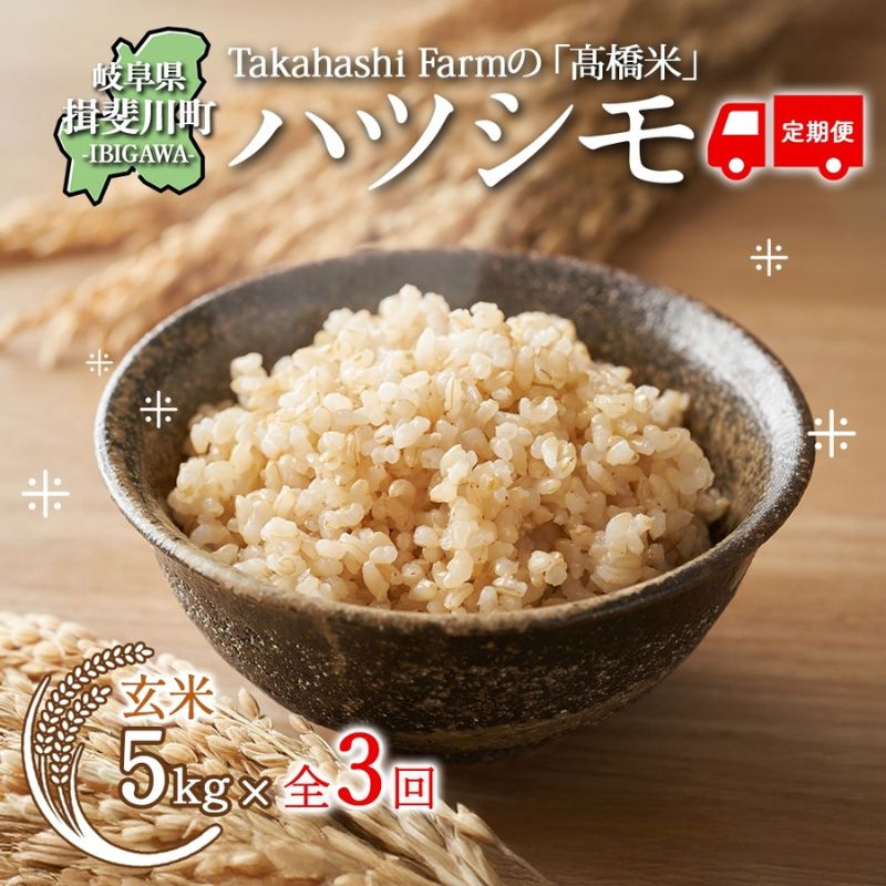 【ふるさと納税】全3回お届け定期便 岐阜県 揖斐川町産 ハツシモ「高橋米」玄米 5kg×1袋 お米 玄米 ご飯 はつしも ブランド米 大粒 炊飯 冷めても美味しい お弁当 ライス 主食 ふっくら お取り寄せ 送料無料　お届け：2025年11月より順次発送