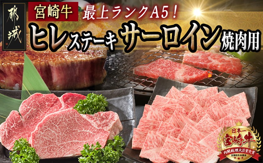 
A5 宮崎牛 ヒレステーキ&サーロイン焼肉用_AF-0109_(都城市) 都城産宮崎牛 A5ランク ヒレステーキ 100g×2枚 サーロイン焼肉用 400g ギフト 贈答用
