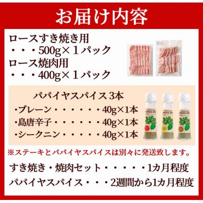 ふるさと納税 天城町 徳之島 天城町 鹿児島黒毛和牛 特選 すき焼き&焼肉 (計約900g) 3種のパパイヤスパイス付き |  | 01