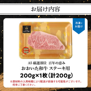 A01103　百年の恵み　おおいた和牛A5　ステーキ用【厳選部位】約200ｇ