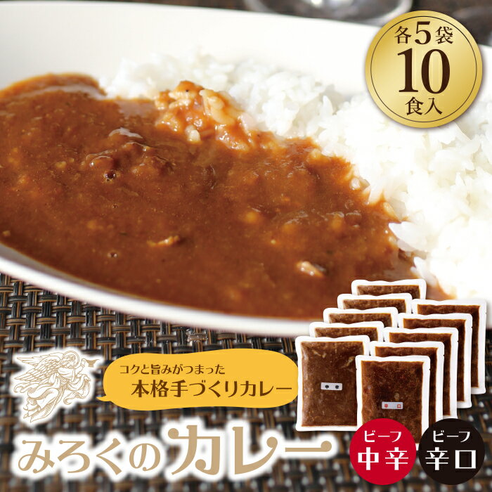 【ふるさと納税】みろくのカレー10食セット（中辛5食・辛口5食） ビーフカレー 本格 惣菜 冷凍 セット 簡単 グルメ 時短 送料無料 U27-03
