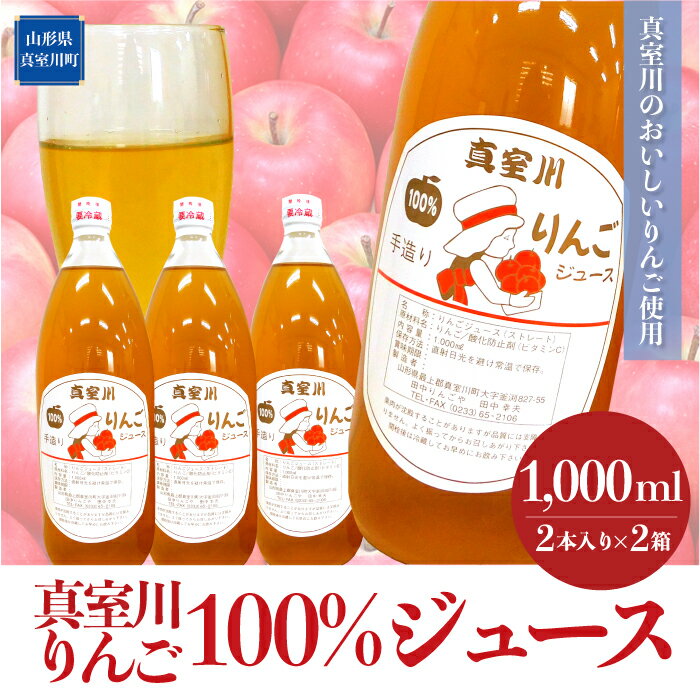 【ふるさと納税】 ＜真室川のおいしいりんご使用＞ 真室川りんご 100％ジュース 2本入×2箱