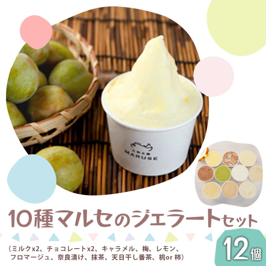 【ふるさと納税】マルセのジェラート セット10種12個 | アイス ジェラート シャーベット ミルク チョコレート フロマージュ 奈良漬け レモン キャラメル チョコ 梅 番茶 抹茶 柿 桃 奈良県 五條市