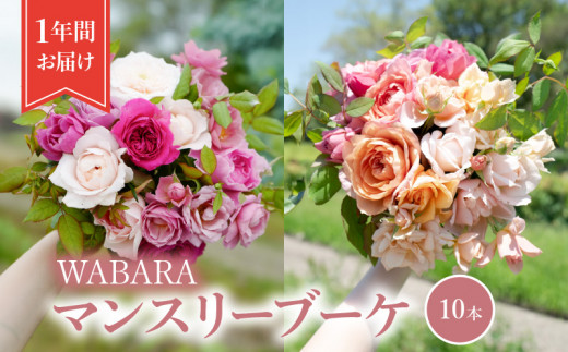 マンスリーブーケ 10本 １年間お届け（12ヶ月） WABARA  摘みたて ブーケ 花束 Rose Universe AT-0015