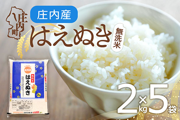庄内産はえぬき 無洗米 10kg 2kg×5袋 令和7年産 2025年産 ブランド米 コシヒカリの原点、亀の尾発祥の地 庄内
