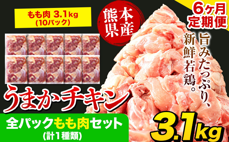 
【6ヶ月定期便】うまかチキン 全パックもも肉セット 1回のお届け 合計3.1kg 合計 約18.6kgお届け 《お申込み月の翌月より出荷開始》カット済 もも 若鶏もも肉 冷凍 真空 小分け
