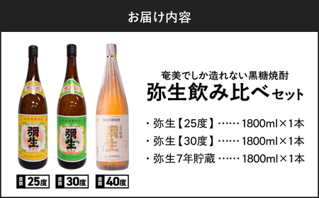 奄美 でしか造れない 黒糖焼酎 弥生 飲みくらべ 3本セット 1800ml A185-018 焼酎 酒 お酒 アルコール 黒糖 本格焼酎 奄美でしか造れない セット 飲み比べ のみくらべ 受賞 優等賞