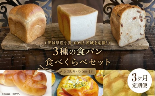 【 3ヶ月 定期便 】茨城県産 小麦 100％！ 茨城 を応援！ 3種の 食パン 食べくらべ セット 食べ比べ パン ギフト 詰め合わせ 冷凍 小麦粉 国産
