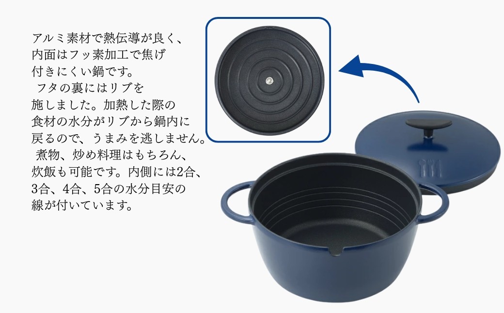 栗原はるみ うまみ鍋 22cm ネイビー IH  ガス オーブン対応