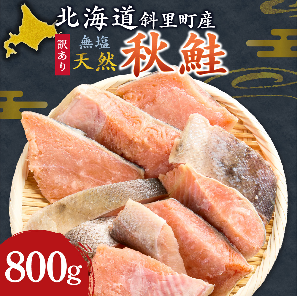 【訳あり】北海道斜里町産　無塩天然秋鮭切身 800g【無添加】_ss01-021