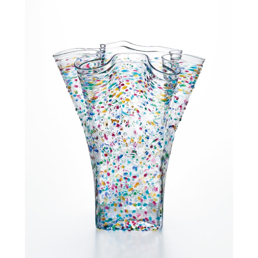 ＜津軽びいどろ＞天開 フリル花器(大)ねぶた