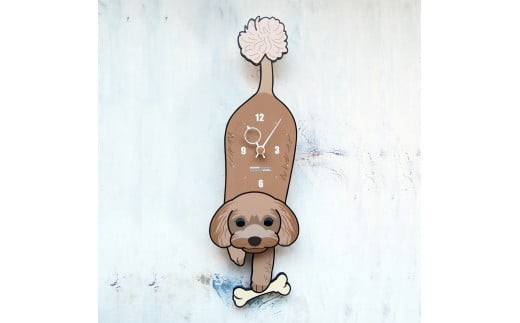 D-11F4 トイプードル ブラウン-犬の振り子時計 花04.YELLOW C-CD-011A