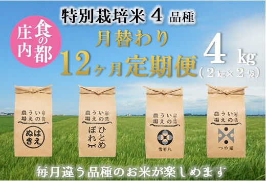 
                  食の都庄内　【定期便12回】特別栽培米4品種月替わり12ヶ月定期便《井上農場》
                