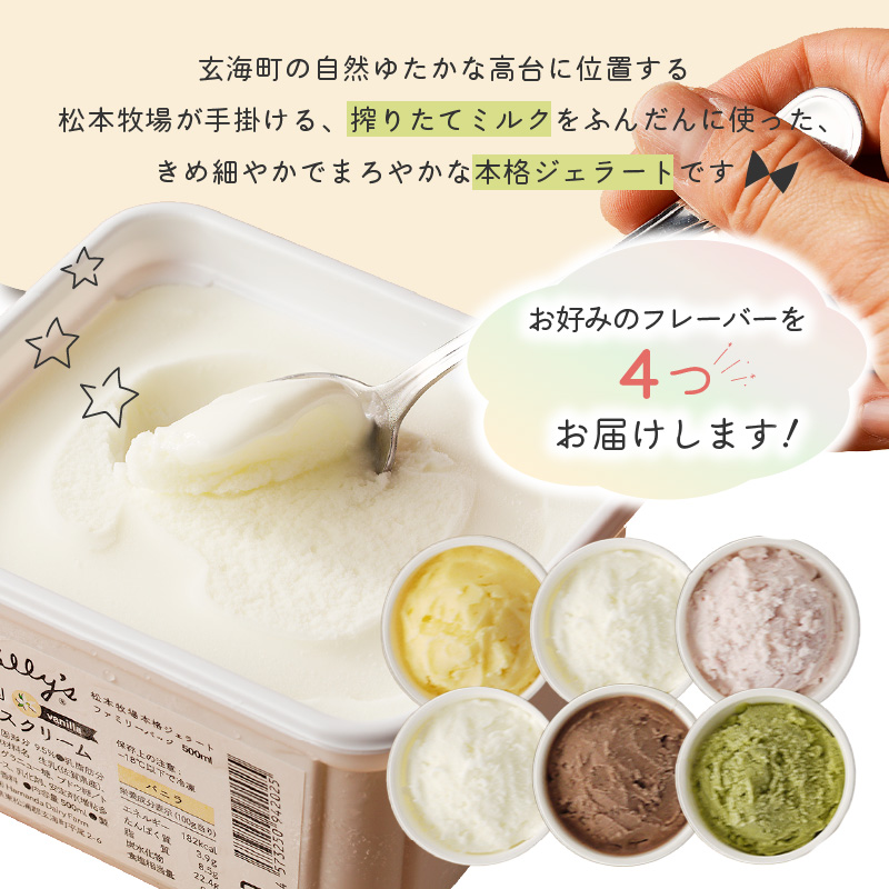 【お好みのフレーバー選べます！】松本牧場　本格ジェラートファミリーセット（500ml×4個　計2リットル）