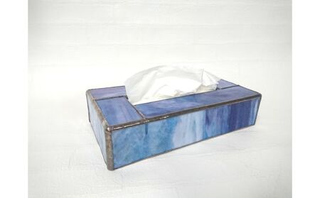 ステンドグラスのボックスティッシュケース（高さ10cm） ﾏｰﾌﾞﾙﾌﾞﾙｰ