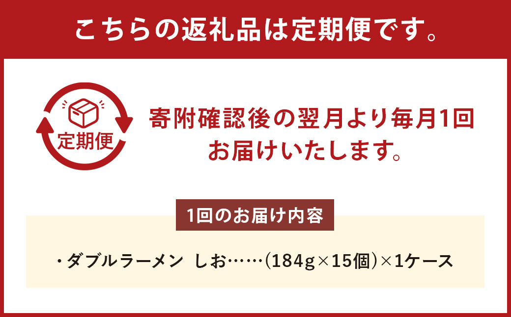 【5回定期便】 ダブルラーメン しお 184g×15個（1ケース） 