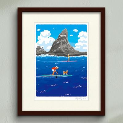 ふるさと納税 茅ヶ崎市 湘南・茅ヶ崎で描く、海を感じるイラストアート『ジークレーアートフレーム　SL-17』(小:八つ切)