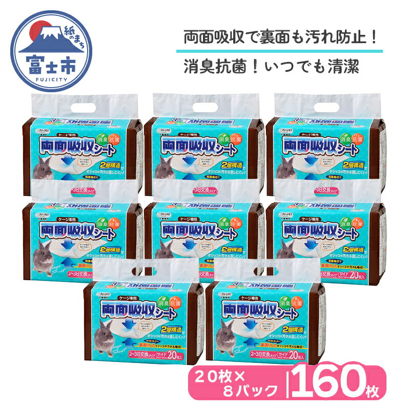 【ふるさと納税】 クリーンモフ小動物用 ケージ専用 両面吸収シートワイド 160枚 (20枚入り×8パック) 消臭 抗菌 2層構造 2〜3日交換タイプ ペットシーツ トイレシーツ クリーンワン シーズイシハラ ペット用品 日用品 富士市 [sf002-073]