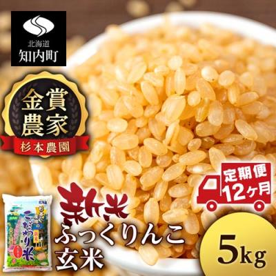ふるさと納税 知内町 【令和7年産新米先行受付】【定期便12回】ふっくりんこ 玄米 5kg 《杉本農園》